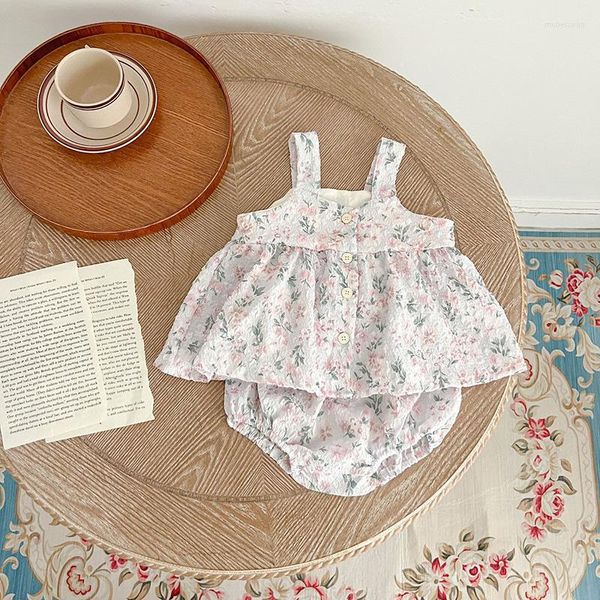 Set di abbigliamento MILANCEL Set di vestiti estivi per bambini Infant Sweet Pink Floral Halter Top Bloomer Suit Girls Outwear 2PCS