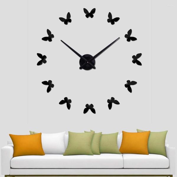 Настенные часы декоративные зеркальные природа летающие бабочки современный дизайн
