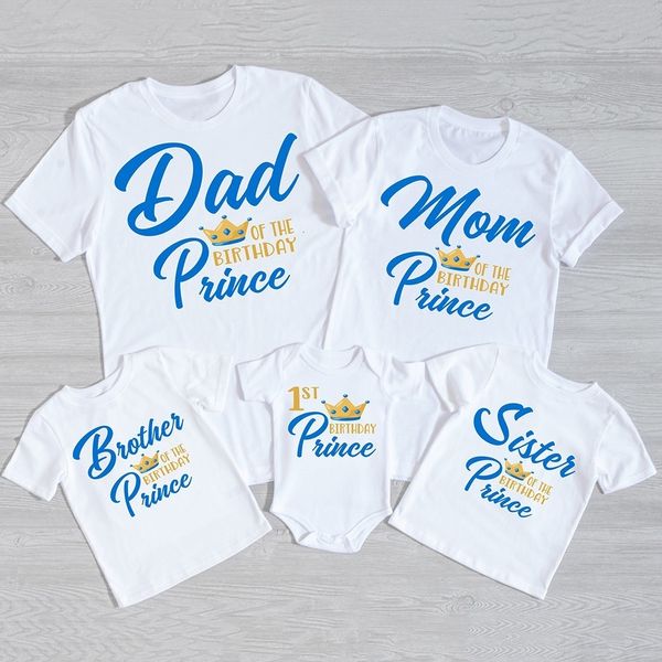 Abiti coordinati per la famiglia 1 ° compleanno Principe Vestiti Magliette Ragazzi Festa Papà Mamma Sis Bro e Me Look Outfit Tshirt Top 230518