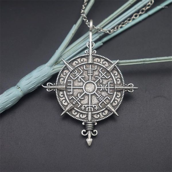 Correntes Viking Odin Symbol Navigation Compass Pingente Colar Rune Amuleto