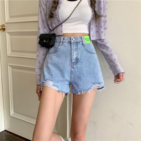 Damen Shorts Mode Frauen Koreanische Einfache Sexy Loch Denim Mädchen Lässige Sommer Hohe Taille Schlanke A-Linie Jeans Hosen Trend Schwarz Blau