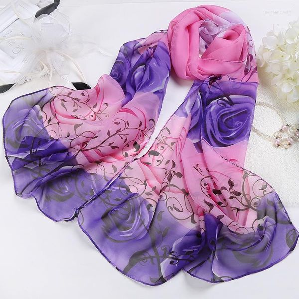 Sciarpe da spiaggia in chiffon design sciarpe per donna hijab musulmano rose da giardino stampa floreale bandana georgette scialle lungo alta qualità