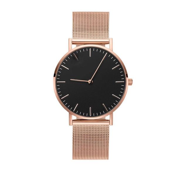 Principais relógios de punho dourado rosa preto discagem de malha relógios de pulso com a pulseira de braçadeira de moeda de aço sem aço
