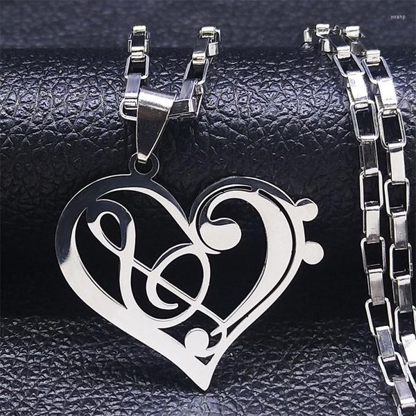 Подвесные ожерелья Музыка Сердце Сердечной стали Цепь для женщин Бесконечная Любовь Примечание к высоким драгоценностям De Mujer N1147S06