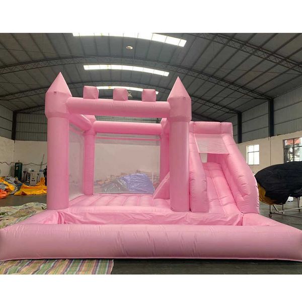 Inflável rosa Bounce House Bouncer castelos jumper de castelo inflável de casamento com piscina de bola deslizante para crianças