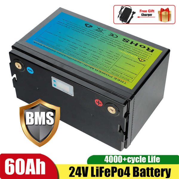 24V 60AH LIFEPO4 BATERIA DE LITHIUM PACK CYCLO DE ESPERADA 4000 vezes para o barco do motorhome do sistema solar RV Motorhome Boat+10A Carregador