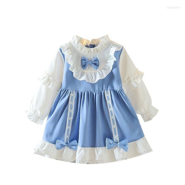 Kız elbise prenses elbise bahar yaz kızlar mavi yay gotik lolita doğum günü partisi yürümeye başlayan çocuk
