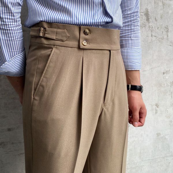 Pantaloni da uomo Pantaloni drappeggiati a vita alta Pantaloni a gamba dritta Pantaloni casual autunnali Pantaloni marea