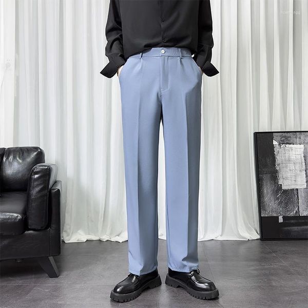 Ternos masculinos Men 2023 Moda de moda com calça de cor sólida Troushers Male Pockets Straight Dress Dress Pants Business Casual Trabalho H133