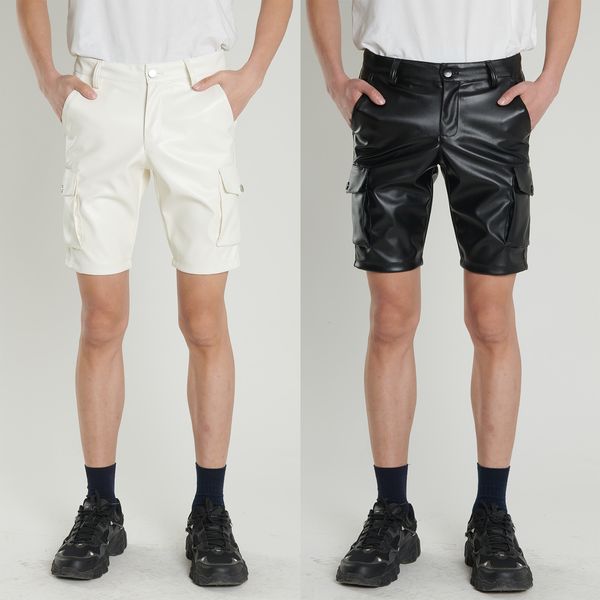 Shorts masculinos verão fino médio juventude cross fronteira calça de couro elástica masculina shorts de moda masculino masculino 5/4 Pants Roupas 230518