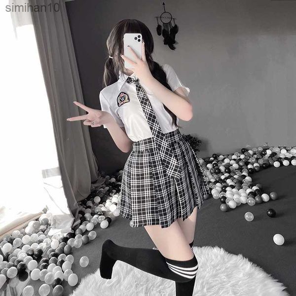 Sexy Set Spedizione gratuita Womens Kawaii JK Uniform Sexy Lingerie Abbigliamento Cute School Girl Cosplay Costumi esotici Completo gonna Set L230518