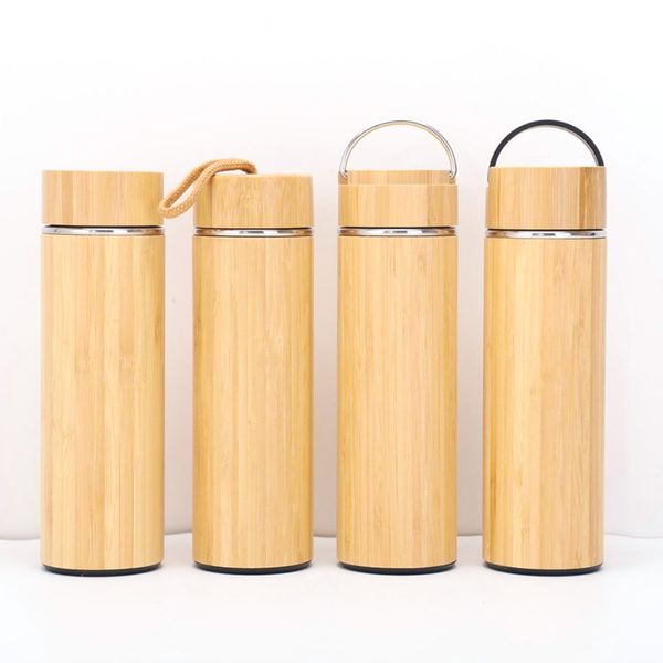 450ml Tumblers de bambu de bambu portátil aço inoxidável aço com copo ThermoS xícara de água da garrafa de água da casa de água Suba chaleira