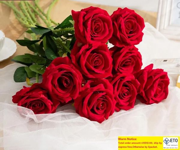 Rosas de seda vermelha rosas artificiais flores brancas brotar flores falsas para casa Dia dos namorados Decoração de casamento decoração interna Decoração GD207