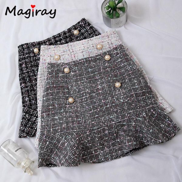 Gonna Capris Tweed Mini Skirt Women Women Pencil Ruffle Mermaid Gonna femmina Plaid Vintage Elegante coreano una linea Kawaii Skirt C489