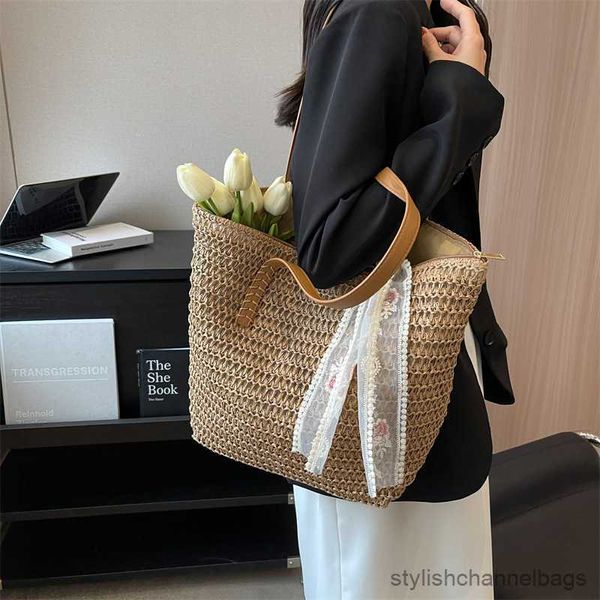 Sacos de sacos de palha de palha de verão Bolsa de praia de grande capacidade Rattan Shopper Totes Bolsas de bolsa à beira -mar