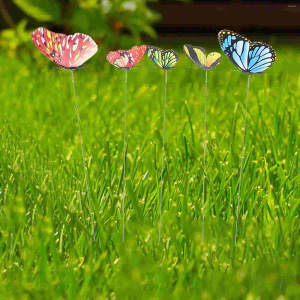 Flores decorativas 5 PCs Plugue plug Butterfly Set Patio Decors Ornamentos de jardim de girassol ao ar livre Bornamentos de leito de primavera Borboletas