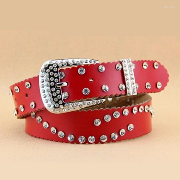 Cintos GenuineLeather Women Women Western Cowgirl Caist Diamantes Belt Metal Buckle Board para marca de designer de luxo