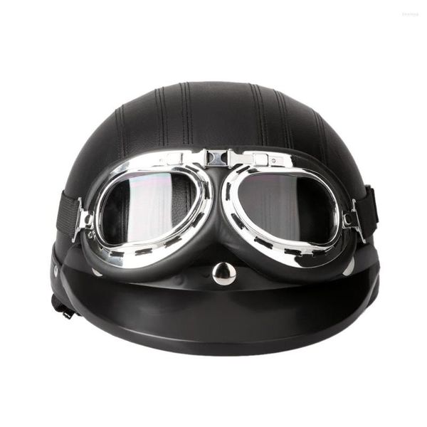 Motorradhelme 54-60 cm Retro-Stil Roller Open Face Halblederhelm mit Visier UV-Schutzbrille