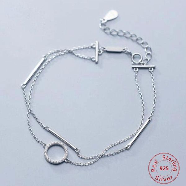 Bracelets de link Chain S925 Sterling Silver Feminino Moda Feminina Temperamentação Zircão Círculo de Círculo de Sticle Gosce