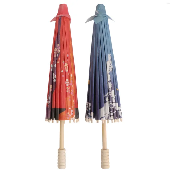 Guarda -chuvas 2 PCs Japanes Umbrella Toys Kids Chinese Paper Parasol Playset branco