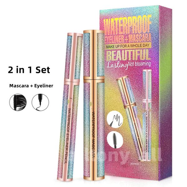 4D Starry Sky Fiber Mascara Delineador Líquido Conjunto de duas peças à prova d'água Slim Long Makeup Set Box