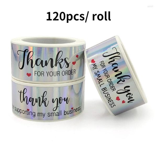 Brocada de presente 120pcs Retângulo de laser Obrigado Roll Roll Label Holographic pelo suporte à loja de focas de pacote de negócios Boutiques Shop