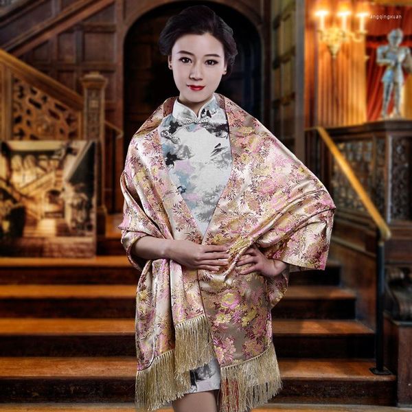 Lenços de estilo chinês shu-brocade lenço mulheres xale elegantes e envolve vintage jacquard pashmina presente de aniversário echarpe plus size 205 55cm