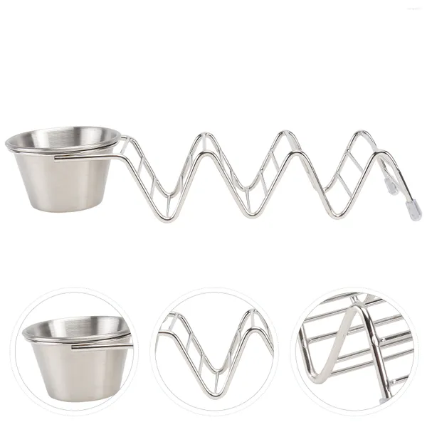 Set di stoviglie in acciaio inox Taco Rack Piatto per salse Vassoio in metallo Supporto per conchiglia Rotolo di tortilla Accessori per forno per pizza Piatto Pancake messicano