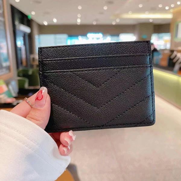 New Mody Card Case Grain de Poudre Pebble Black Setors Caviar Mini Carteira Designer Pure Color Couro genuíno Textura Pebble Luxury Pinkk Wallet com caixa