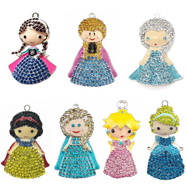 20 PCs/lote pendente personalizado Jóias de joias de desenho animado Princesa Rhinestone Charms Pinging for Jewelry Making