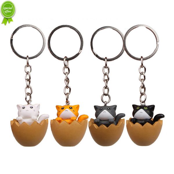 New Kawaii Cartoon EggShell Cat KeyChains Lovely Animal Doll Portachiavi con ciondolo per donna Borsa Ornamento per auto Regali creativi fai-da-te