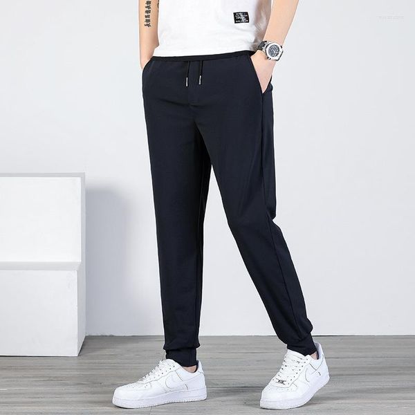 Ternos masculinos Lansboter Black Primavera e verão fino de nylon cintura elástica Leggings calças casuais Moda de calça masculina