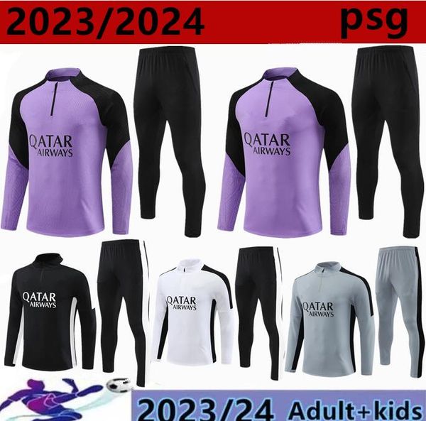 23/24 psgs sportswear nero viola versione giocatore 22 23 MBAPPE bambini e uomini uniforme da allenamento maglia da calcio a maniche lunghe uniforme chandal versione fan per ragazzo adulto