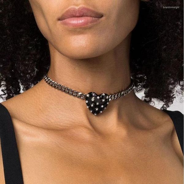 Cara de Choker Star Cz de Pedra Red Black esmalte o colar de coração para mulheres pentagrama fofa joias y2k 2000s harajuki estéticas dos anos 2000