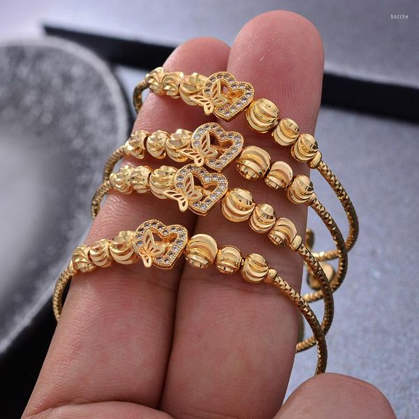 Bileklik 24K 4pcs Butterf Gold Renk Dubai Bangles Bebek kızlar için yuvarlak kakma taş bilezik kadın kız çocuk mücevherleri