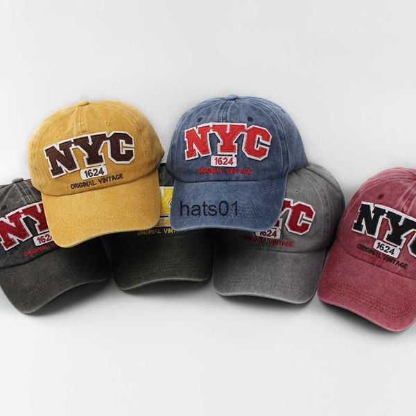 Cappellino da uomo in tessuto NYC con lettere ricamate berretto da baseball indossato cappello lavato cappello estivo da donna