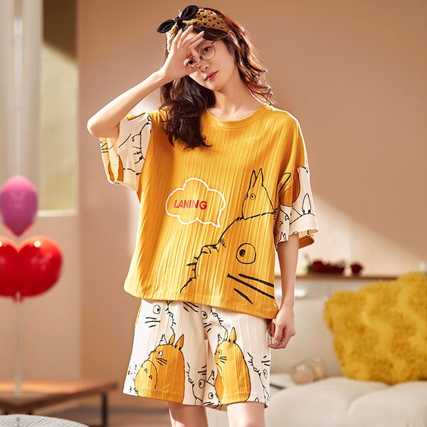 Damen-Nachtwäsche, Sommer-Frauen-Pyjamas, Cartoon-Pyjamas-Sets, Nachtwäsche, lässige Nachtwäsche, Pijama Mujer, Shorts, kurze Ärmel, M-2XL, Heimkleidungsset 230517