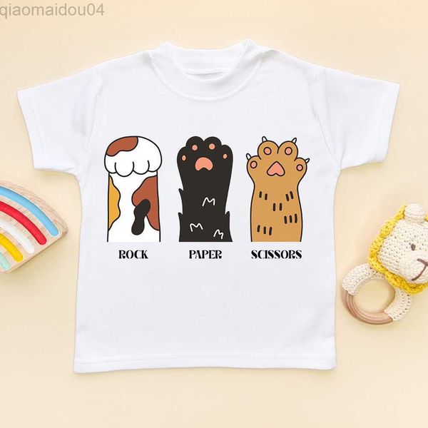 T-shirt T-shirt per bambini Rock Paper Scissors Cat's P Stampa Camicia per bambini Todler Camicie a maniche corte Ragazza Ragazzo Vestiti carini Regalo di compleanno per bambini AA230518