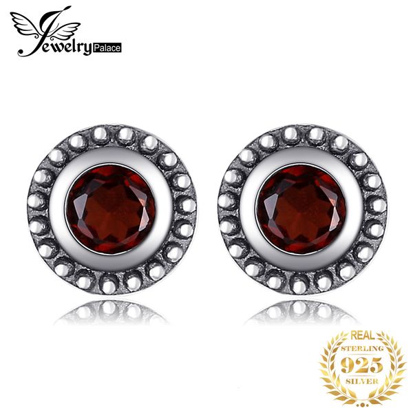 Hoop Huggie Jewelrypalace Vintage 4mm Garnet natural 925 Brincos de prata de prata esterlina para mulher Declaração de moda Gemito Jóia Presente 230517