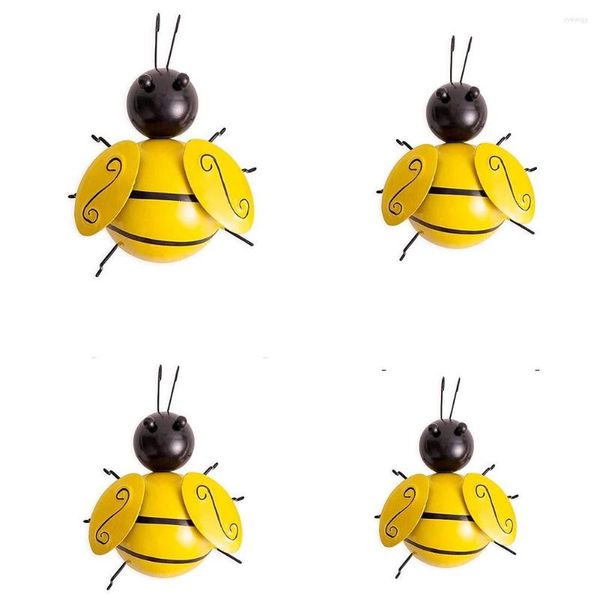 Flores decorativas 4pcs Metal Bumble Bee Wall Decor 3D Iron Art Sculpture Decorações penduradas para casa ao ar livre