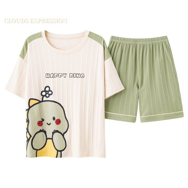 Sleepwear Women SleepEse de duas peças Conjunto de pijamas de malha de algodão Kawaii Girls Pijamas de desenho animado