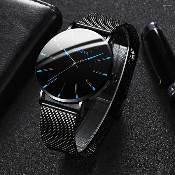 Armbanduhren Minimalistische Herrenmode Ultradünne Uhren Einfache Männer Business Mesh Gürtel Quarzuhr Männliche Uhr Relogio Masculino