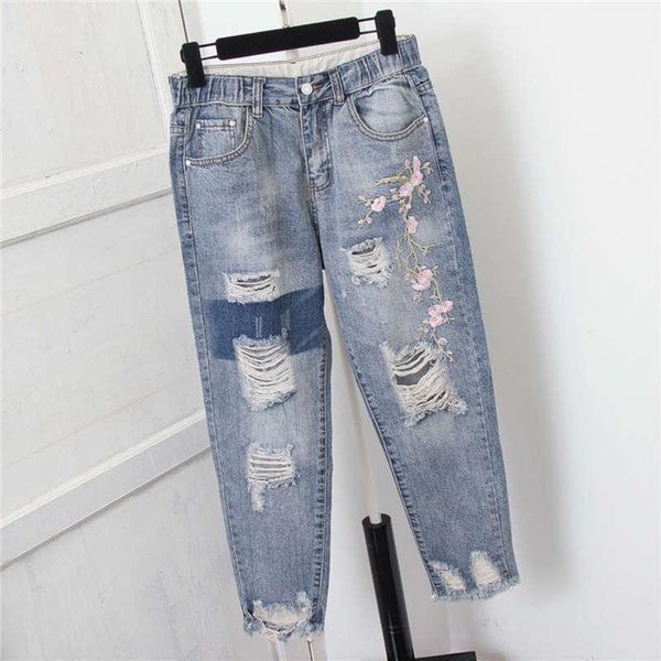 Jeans Plus Size Hole Harem Hosen Frauen Streetwear Lose Mom Jeans Stickerei Casual Jeanshose Freund gerissen Damen Jeans C7274