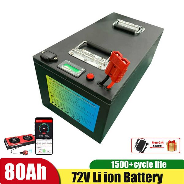 Bateria de lítio de 72V 80AH recarregável para scooter elétrico Ebike sctooer Bateria de motocicleta + carregador 10A