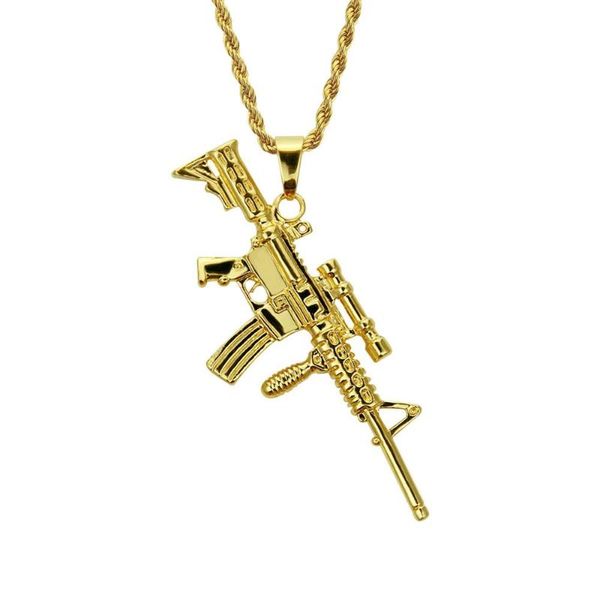 Anhänger Halsketten Hip Hop Gold Scharfschützengewehr Pistole Anhänger Halskette Für Männer Rapper Schmuck Drop