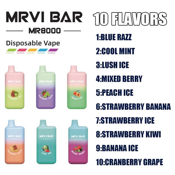 Orijinal Fabrika MRVI BAR 8000 Puflar Tek Kullanımlık Vape Kalem E Sigara Şarj Edilebilir 650mAh Pil Önceden doldurulmuş 16ml Pod Büyük Buhar Vs Elf BC5000