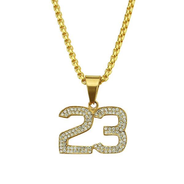 collier pour hommes chaîne cubaine lien chaînes en or glacé bijoux Hip Hop Diamant Plaqué 23 Numéro Pendentif Collier