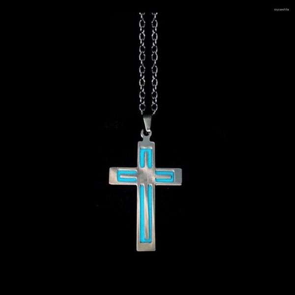 Anhänger Halsketten Edelstahl Glühende Leuchtende Kreuz Kragen Fluoreszenz Glow In The Dark Halskette Für Männer Frauen Halloween Geschenk