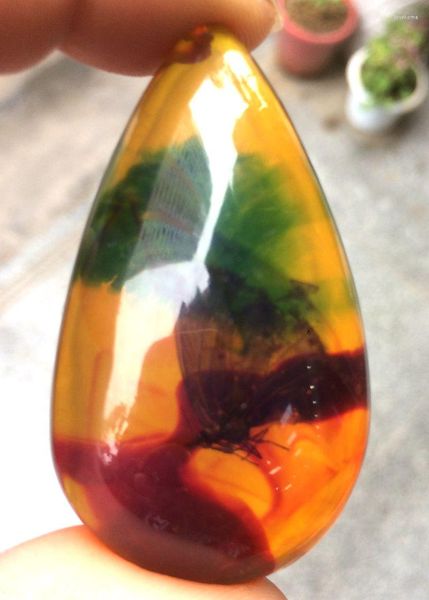 Kolye Kolye Sertifikası Doğal Meksika Amber Balmumu Kelebek 33 68 23mm
