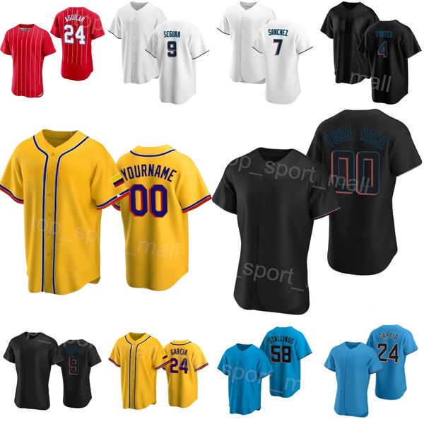 Team Baseball 9 Maglia Jean Segura 24 Avisail Garcia 4 Nick Fortes 10 Yuli Gurriel 58 Jacob Stallings 7 Jesus Sanchez 66 Tanner Scott Nome personalizzato Numero Uomini Giovani M-L-Y